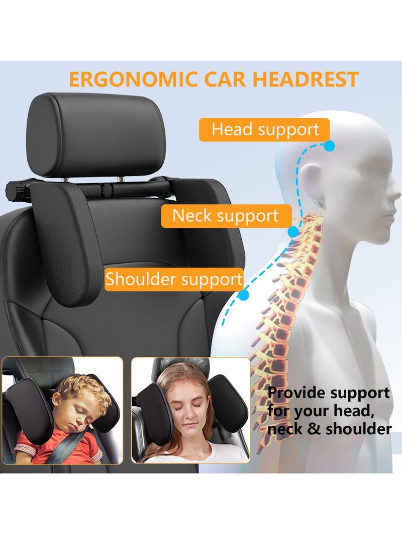 MIXDE Car Headrest Pillow Memory Foam Road Pal Headrest, 180 Adjustable Car Seat Head Neck Support Pillow, U-shaped Sleeping Travel PU Cushion Pillow Long Trip Rest Headrest Pillow for Toddler Kid Adult  - Image 3