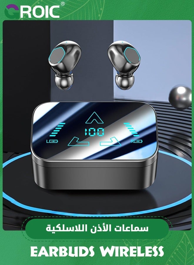 جرويك سماعات أذن لاسلكية بتقنية البلوتوث، سماعة البلوتوث 5.3 في الأذن، شاشة LED، طاقة عالية الدقة، تقليل الضوضاء، تأخير منخفض للرياضة - Image 2