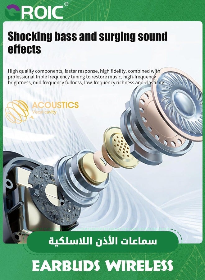 جرويك سماعات أذن لاسلكية بتقنية البلوتوث، سماعة البلوتوث 5.3 في الأذن، شاشة LED، طاقة عالية الدقة، تقليل الضوضاء، تأخير منخفض للرياضة - Image 3