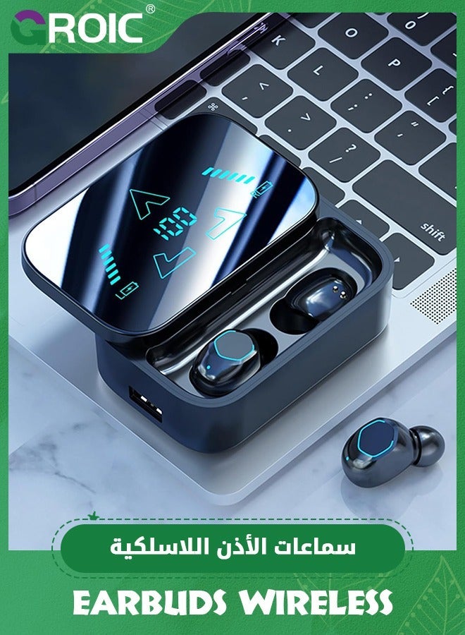 جرويك سماعات أذن لاسلكية بتقنية البلوتوث، سماعة البلوتوث 5.3 في الأذن، شاشة LED، طاقة عالية الدقة، تقليل الضوضاء، تأخير منخفض للرياضة - Image 1