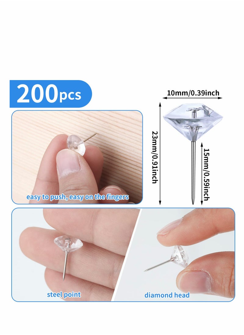SYOSI Decorative Push Pins Diamond Push Pins for Cork Board Clear Upholstery Diamond Tacks Crystal Furniture Tacks Transparent Push Pins for Furniture Sofa Headboards Cork Board (200 Pcs)  - Image 2