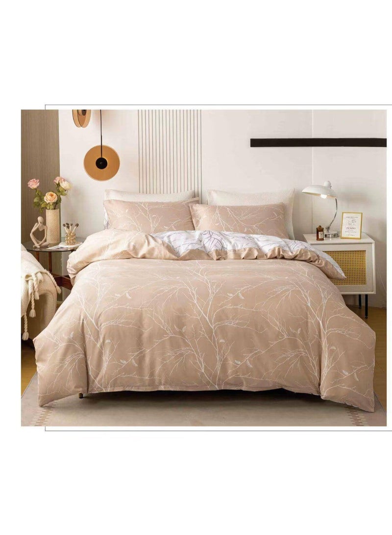 طقم مفروشات قطني مكون من 4 قطع - غطاء لحاف 160×210 سم، شرشف مطاطي 120×200+25 سم، و2 غطاء وسادة - مقاس فردي، ناعم ومسامي