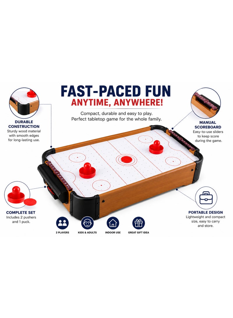 Lifetop Tabletop Mini Air Hockey Game | 51 x 31 x 10 cm | Portable Desktop Air Hockey Table with 2 Pushers, 1 Puck & Manual Scoreboard | Family Indoor Game - Image 2
