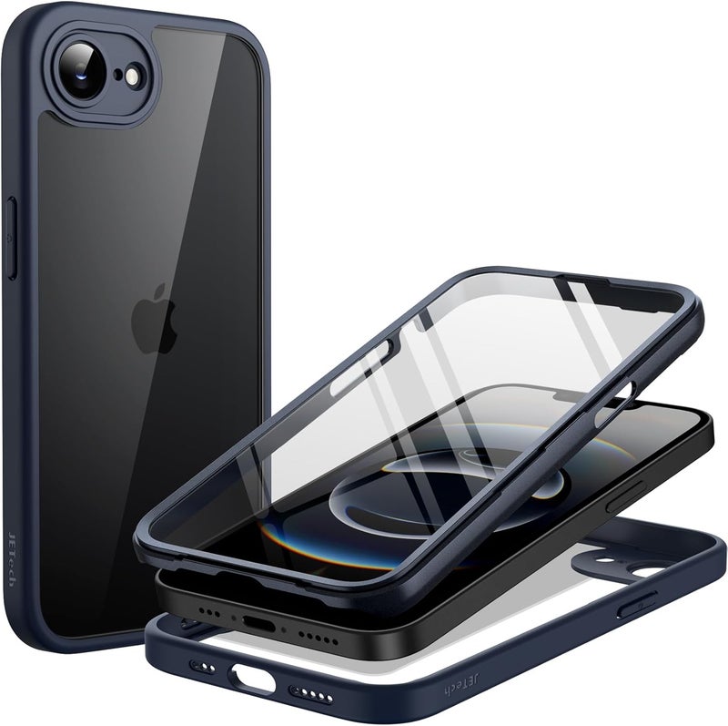 جي تيك حافظة لهاتف iPhone 17e (2026) / iPhone 16e مع واقي شاشة زجاجي مدمج، غطاء هاتف مقاوم للصدمات كامل الجسم 360 درجة، حماية ثقيلة مع ظهر شفاف (أزرق عاصفي) - Image 1