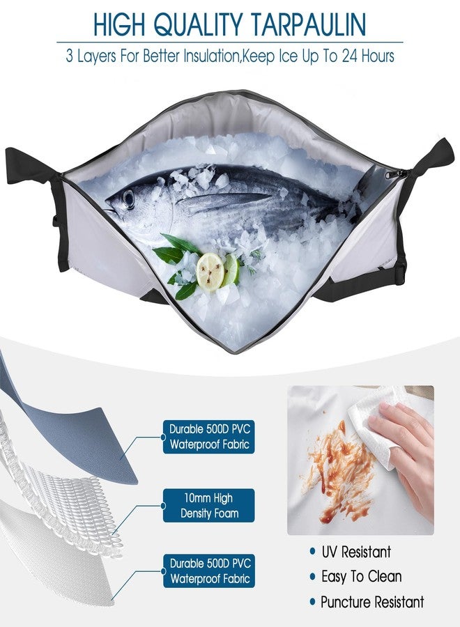 THKFISH حقيبة تبريد الأسماك المعزولة من THKFISH، حقيبة لحفظ الأسماك المصطادة مقاس 40 × 16 بوصة، حقائب صيد محمولة مقاومة للماء ومعزولة تحافظ على برودة الثلج لأكثر من 24 ساعة (أبيض-أسود، 40 × 16 بوصة) - Image 2