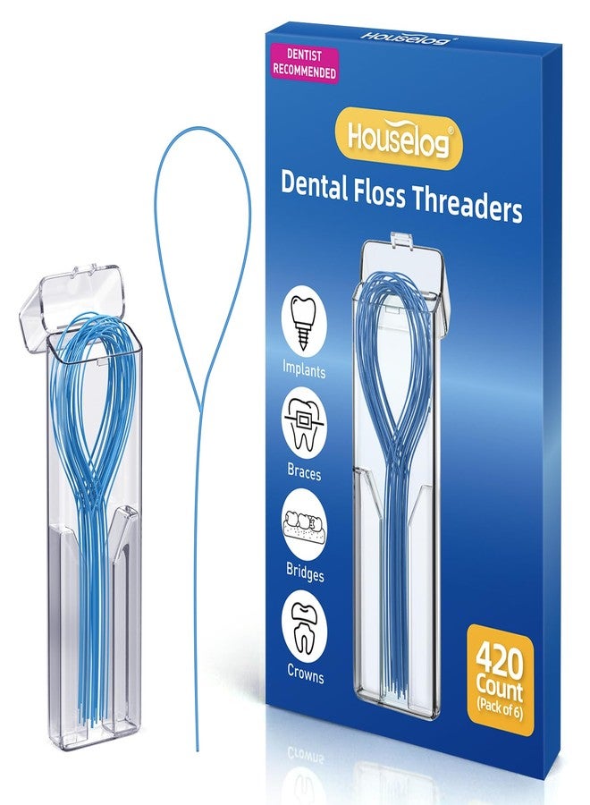 Houselog Floss Threaders | 420Count Dental Floss Threaders for Braces,Bridges,and Implants with Portable Travel Case | (6 Pack - Image 1