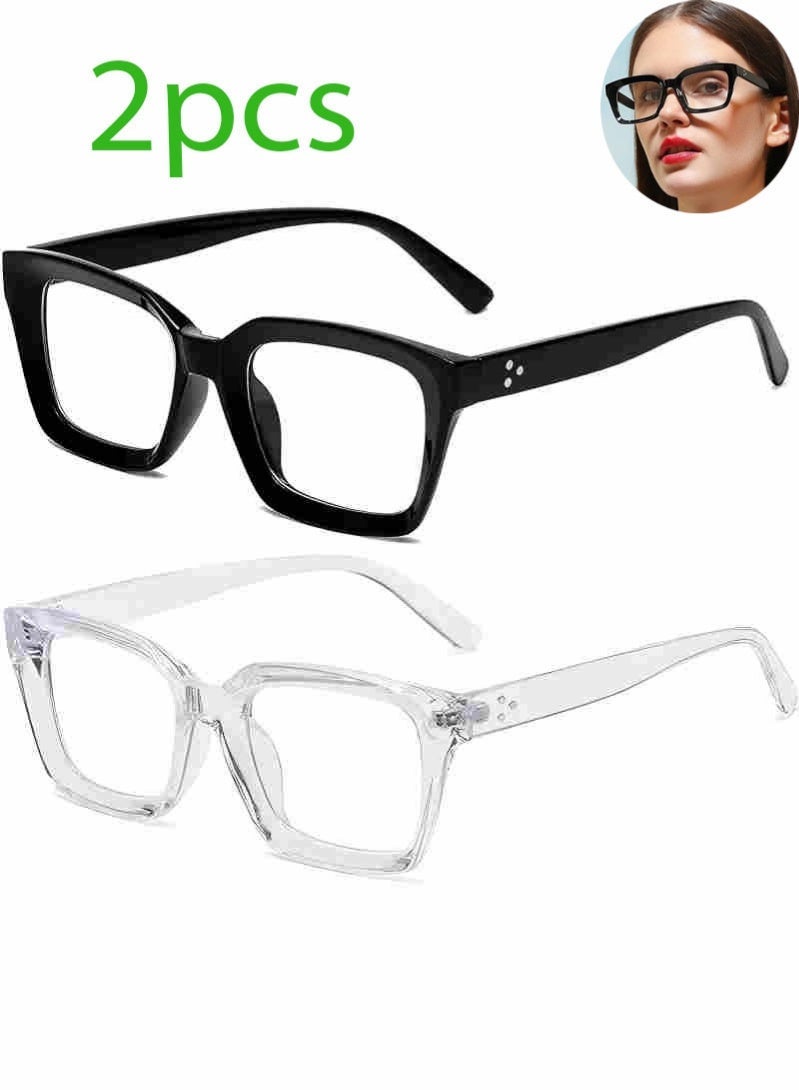 Classic Non-Prescription Clear Lens Eyeglasses For Women Men, 2PCS Fashion Vintage Square Thick Frame Fake Eyeglasses, Anti-Blue Light Full Frame Retro Fashion Simple Frame Glasses For Travel Holiday - Image 1