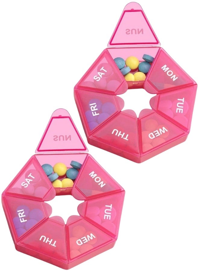 2Pcs 7 Day Weekly Pill Organizer Red, Never Miss a Dose with Large Pill Box, Portable Pill Holder for Vitamins Tablets & Fish Oil Capsules, Holds 10 Aspirin-Sized Pills - Image 1