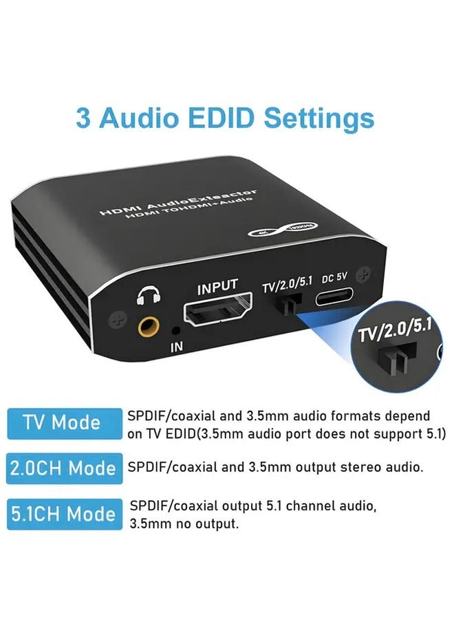 V8D Color 4K60Hz HDTV Audio Extractor Adapter with Fiber Optic Toslink SPDIF 3 5mm USB Powered 1080P 3D Support - Image 1