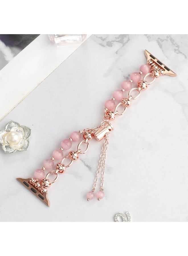 Women Elastic Bracelet for iWatch Metal Chain Watch Band S8 7 6 SE 5 Watch  Metal Agate Pearl Strap - Image 1