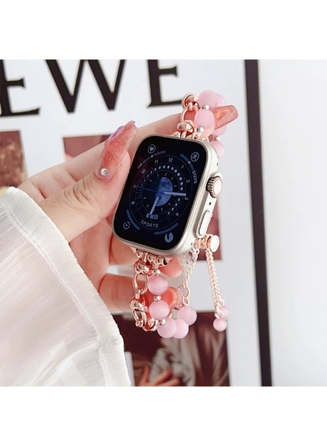 Women Elastic Bracelet for iWatch Metal Chain Watch Band S8 7 6 SE 5 Watch  Metal Agate Pearl Strap - Image 3