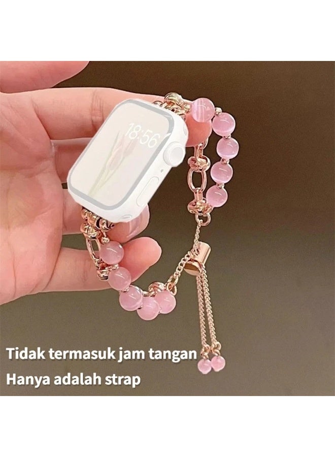 Women Elastic Bracelet for iWatch Metal Chain Watch Band S8 7 6 SE 5 Watch  Metal Agate Pearl Strap - Image 4