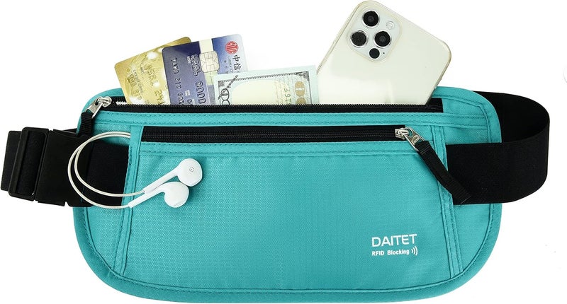 DAITET حزام النقود - حامل جواز السفر، محفظة سفر مخفية آمنة مع حجب RFID، حزام خفي للخصر - Image 1