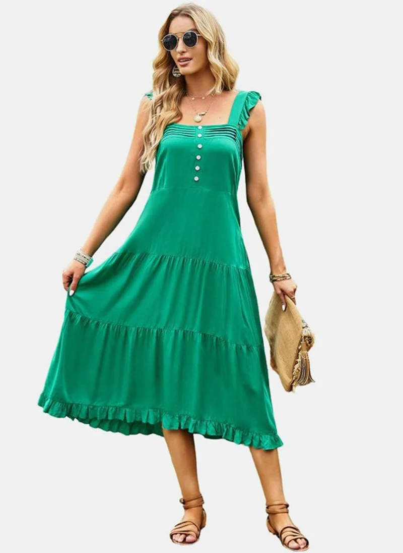 YUNIQEE Green Solid A-Line Midi Dress