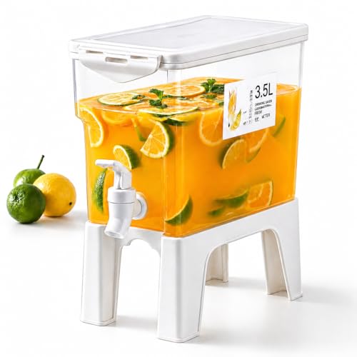 KREPS® Plastic Drink Dispenser with Removable Stand | 3.5 Liters Refrigerator Water Jug Cold Kettle - Fridge Water Jug Cold Kettle for Iced Coffee, Lemonade (1), White - Image 1