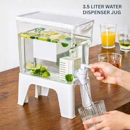 KREPS® Plastic Drink Dispenser with Removable Stand | 3.5 Liters Refrigerator Water Jug Cold Kettle - Fridge Water Jug Cold Kettle for Iced Coffee, Lemonade (1), White - Image 3