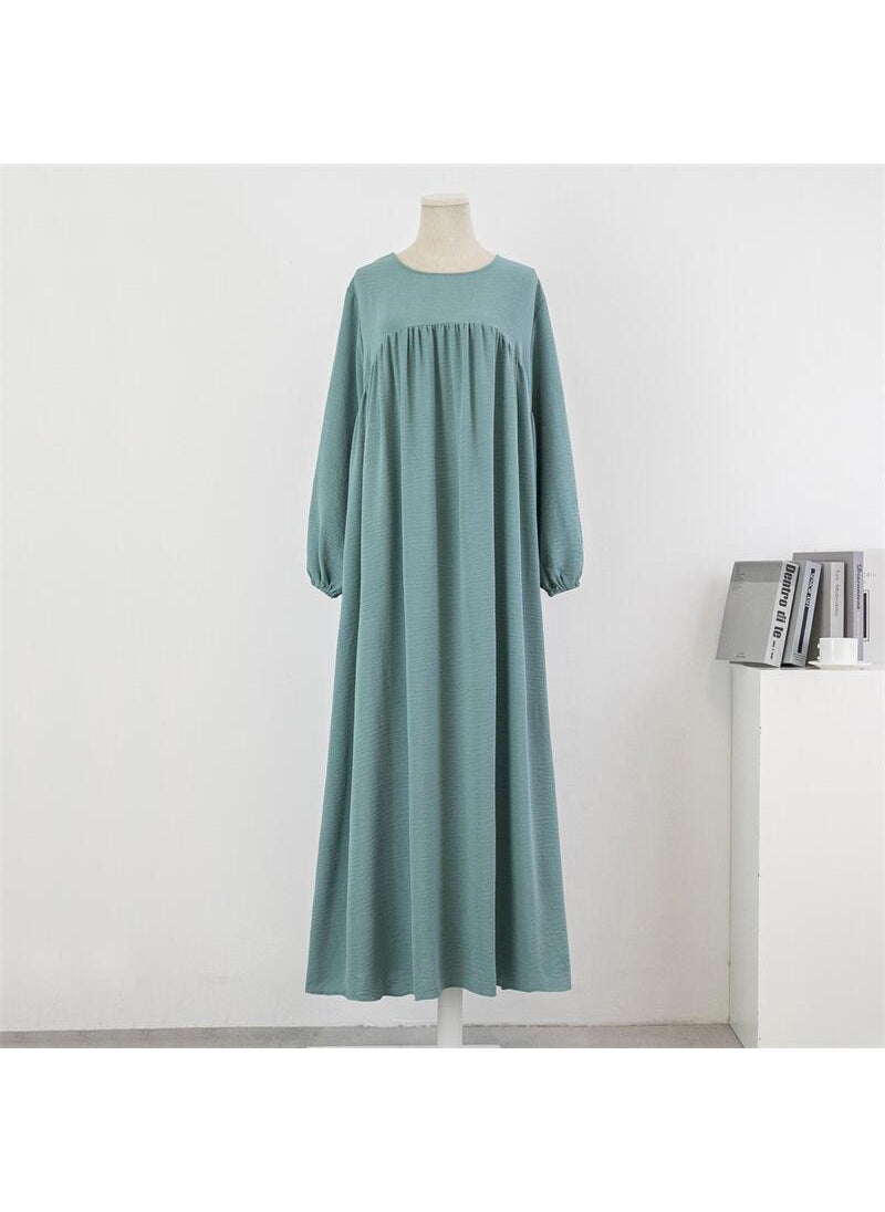 Generic Cross-border Foreign Trade Muslim Loose plus size Long-sleeved Solid Color Pullover Robe Skirt Over-the-knee Long Skirt dress Wine red  - Image 5