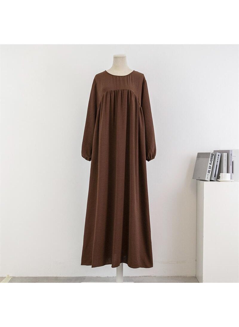 Generic Cross-border Foreign Trade Muslim Loose plus size Long-sleeved Solid Color Pullover Robe Skirt Over-the-knee Long Skirt dress Wine red  - Image 2