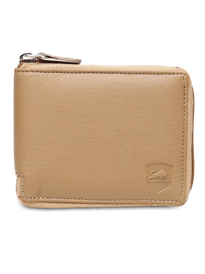 SAMTROH Unisex PU Leather Zipper Round Chain Wallet | 3 Card Slots, 1 Coin Pocket, 2 Currency Compartment & 2 Secret Compartments | Zip Closure Slim Purse for Women and Men (Beige) - Image 1