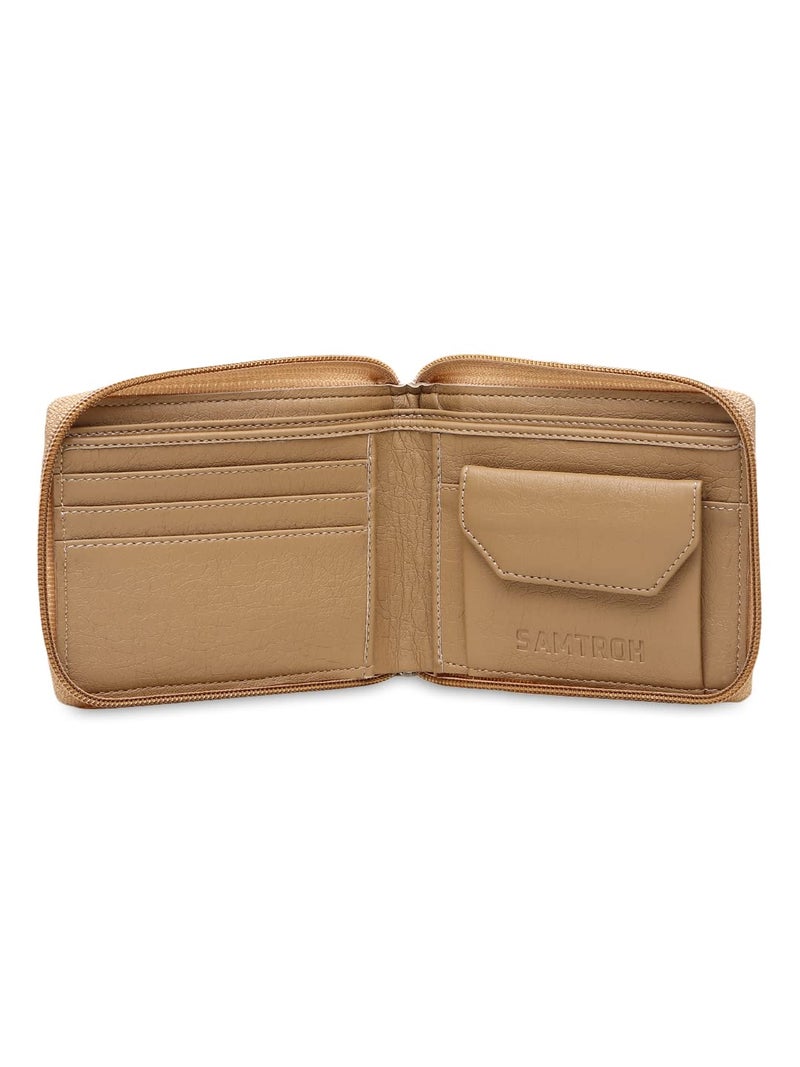 SAMTROH Unisex PU Leather Zipper Round Chain Wallet | 3 Card Slots, 1 Coin Pocket, 2 Currency Compartment & 2 Secret Compartments | Zip Closure Slim Purse for Women and Men (Beige) - Image 4