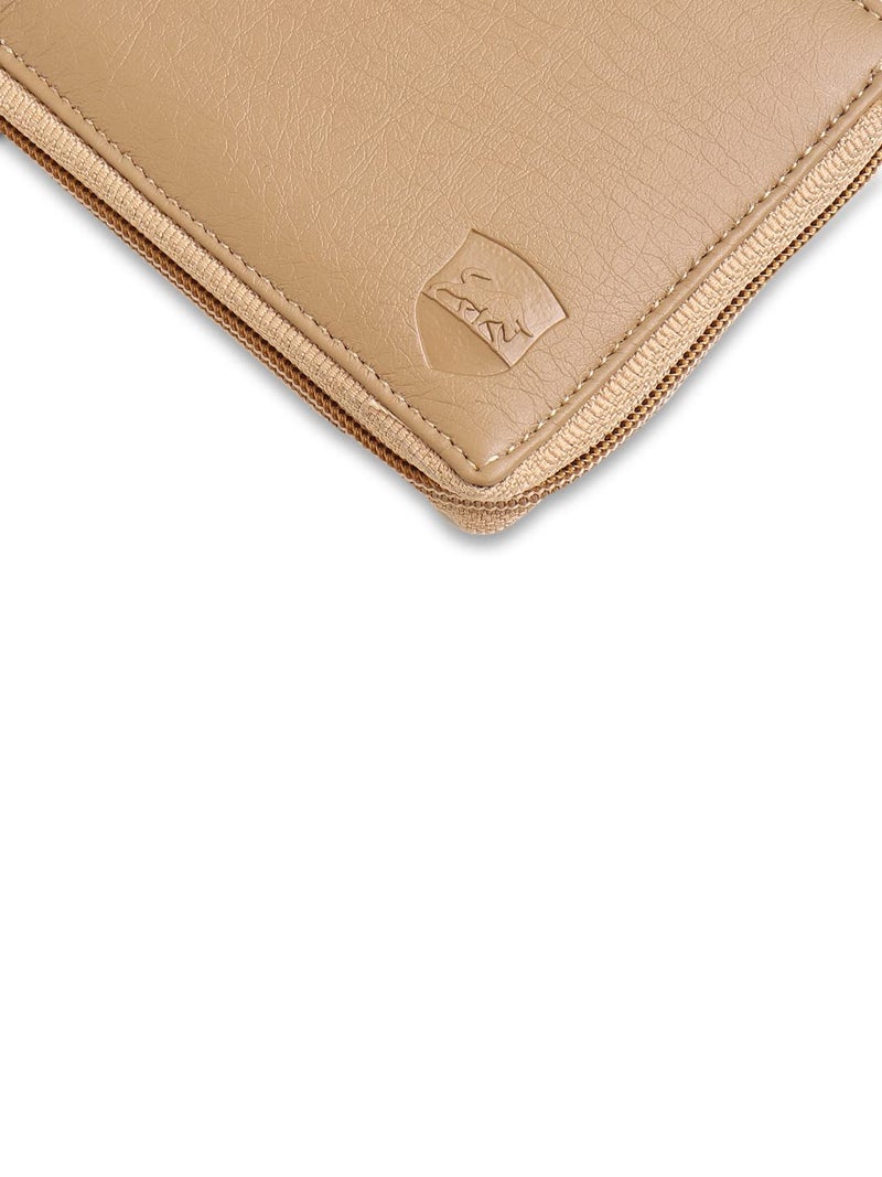 SAMTROH Unisex PU Leather Zipper Round Chain Wallet | 3 Card Slots, 1 Coin Pocket, 2 Currency Compartment & 2 Secret Compartments | Zip Closure Slim Purse for Women and Men (Beige) - Image 5