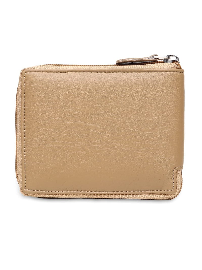 SAMTROH Unisex PU Leather Zipper Round Chain Wallet | 3 Card Slots, 1 Coin Pocket, 2 Currency Compartment & 2 Secret Compartments | Zip Closure Slim Purse for Women and Men (Beige) - Image 3