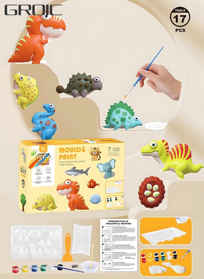 GROIC مجموعة الحرف والفنون التي يمكنك صنعها بنفسك مجموعة طلاء الديناصورات وحرف الجص للأطفال، مجموعة أدوات فنية للأنشطة الإبداعية للبخار وتماثيل الديناصورات - Image 1