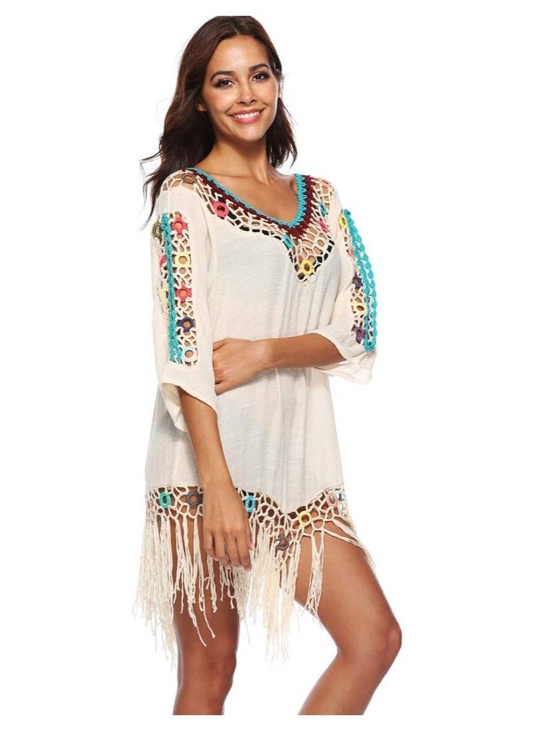 NADANBAO Women Swimsuit Cover Up, Half Sleeve Bikini Cover-up, Hollow Embroidery Floral Lace Beach Dress, Beach Swimwear - Image 1