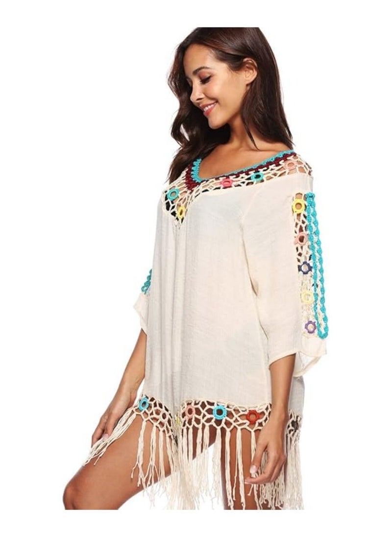 NADANBAO Women Swimsuit Cover Up, Half Sleeve Bikini Cover-up, Hollow Embroidery Floral Lace Beach Dress, Beach Swimwear - Image 2