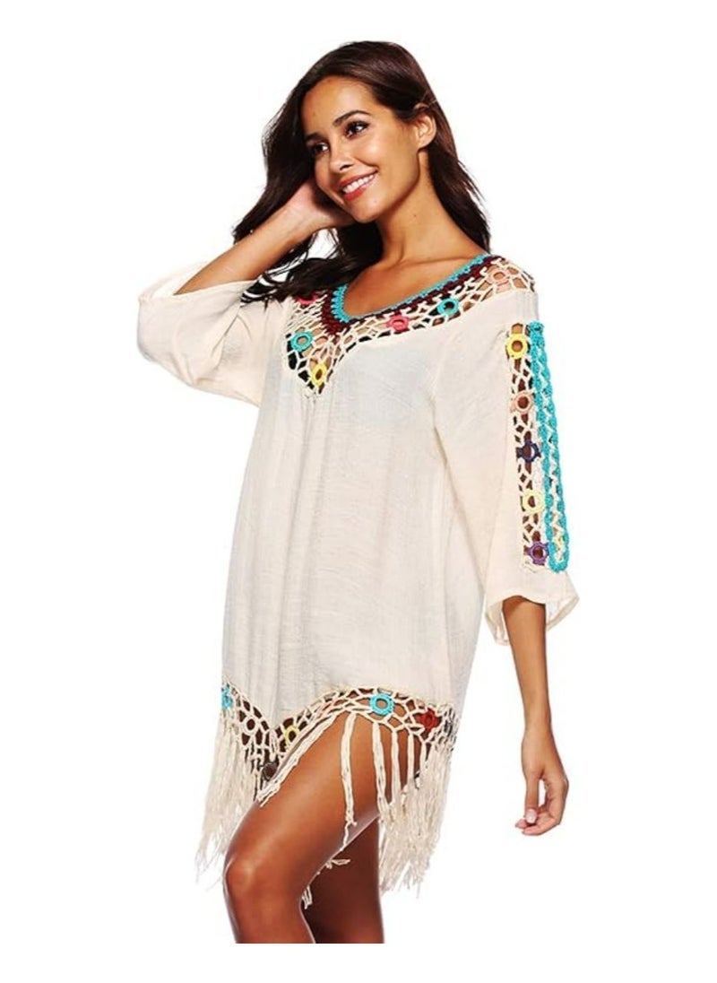 NADANBAO Women Swimsuit Cover Up, Half Sleeve Bikini Cover-up, Hollow Embroidery Floral Lace Beach Dress, Beach Swimwear - Image 3