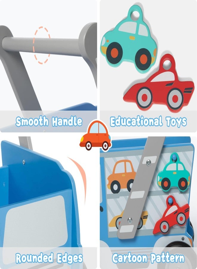 labebe Baby Wooden Learning Walker, 2-in-1 Toddler Push & Pull Toys Stroller Pushing Walker, Infant Sit to Stand Wood Walker Wagon, Transfer Cart Toy for Girls & Boys 1-3 Years Old Kids, Blue - Image 4