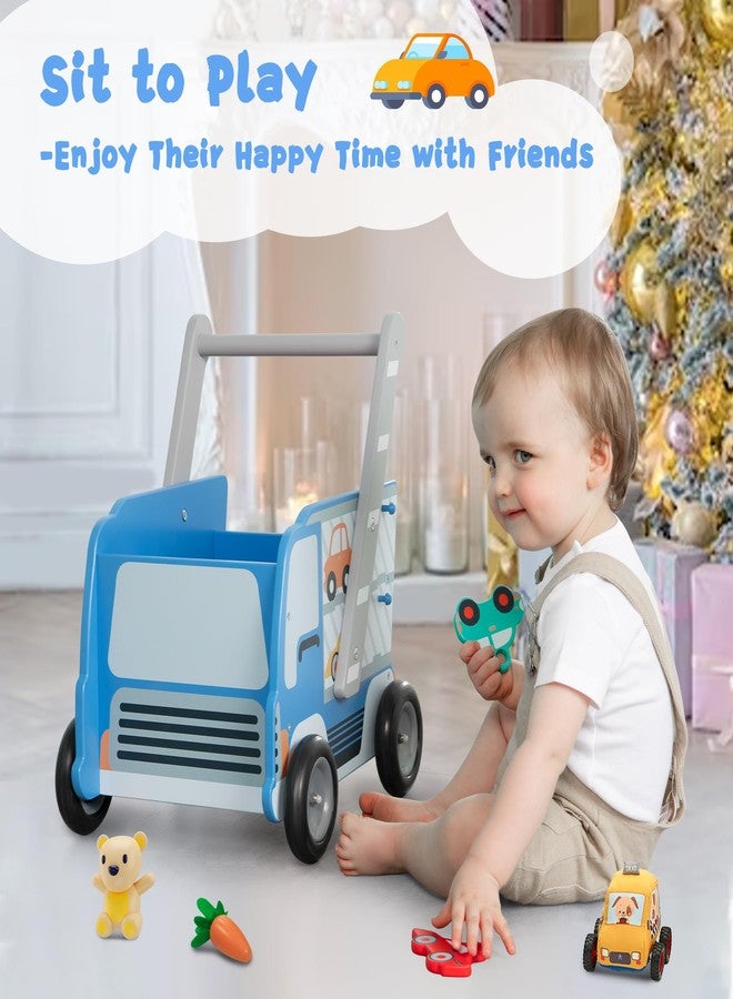 labebe Baby Wooden Learning Walker, 2-in-1 Toddler Push & Pull Toys Stroller Pushing Walker, Infant Sit to Stand Wood Walker Wagon, Transfer Cart Toy for Girls & Boys 1-3 Years Old Kids, Blue - Image 3