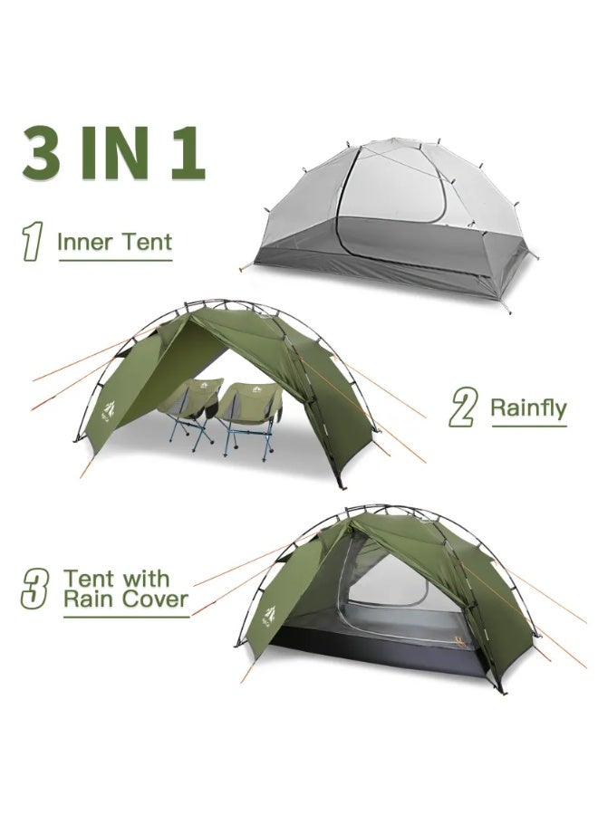73Hours Backpacking Tents 2 Persons Fast Setup Hiking Camp Tent with Foldable Pole Double Layers Two Doors Waterproof Lightweight Compact 7x4.4ft with Fiberglass Pole, Green - Image 2