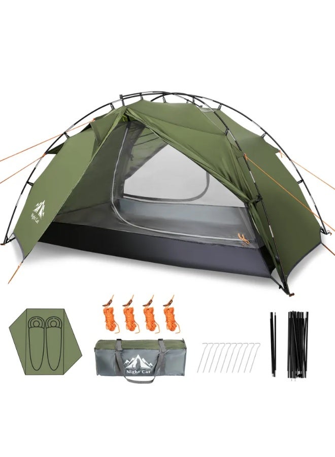 73Hours Backpacking Tents 2 Persons Fast Setup Hiking Camp Tent with Foldable Pole Double Layers Two Doors Waterproof Lightweight Compact 7x4.4ft with Fiberglass Pole, Green - Image 1