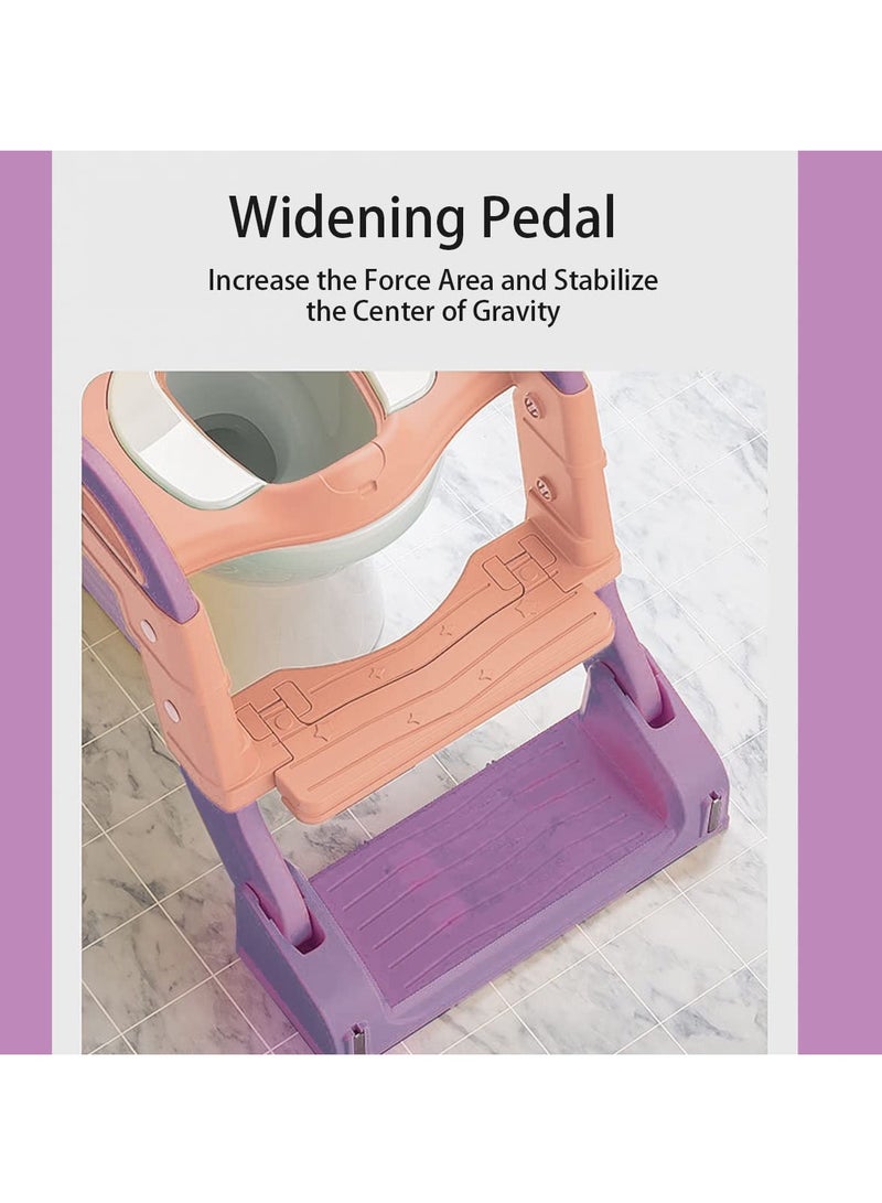 Toilet Training Seat,With Pedal Stool Ladder Foldable Toddler Toilet Seat,With Anti-Slip Pads,2 In 1 Kids Potty Training Toilet Splash Proof Plate Suitable,For Boys And Girls (purple) - Image 2