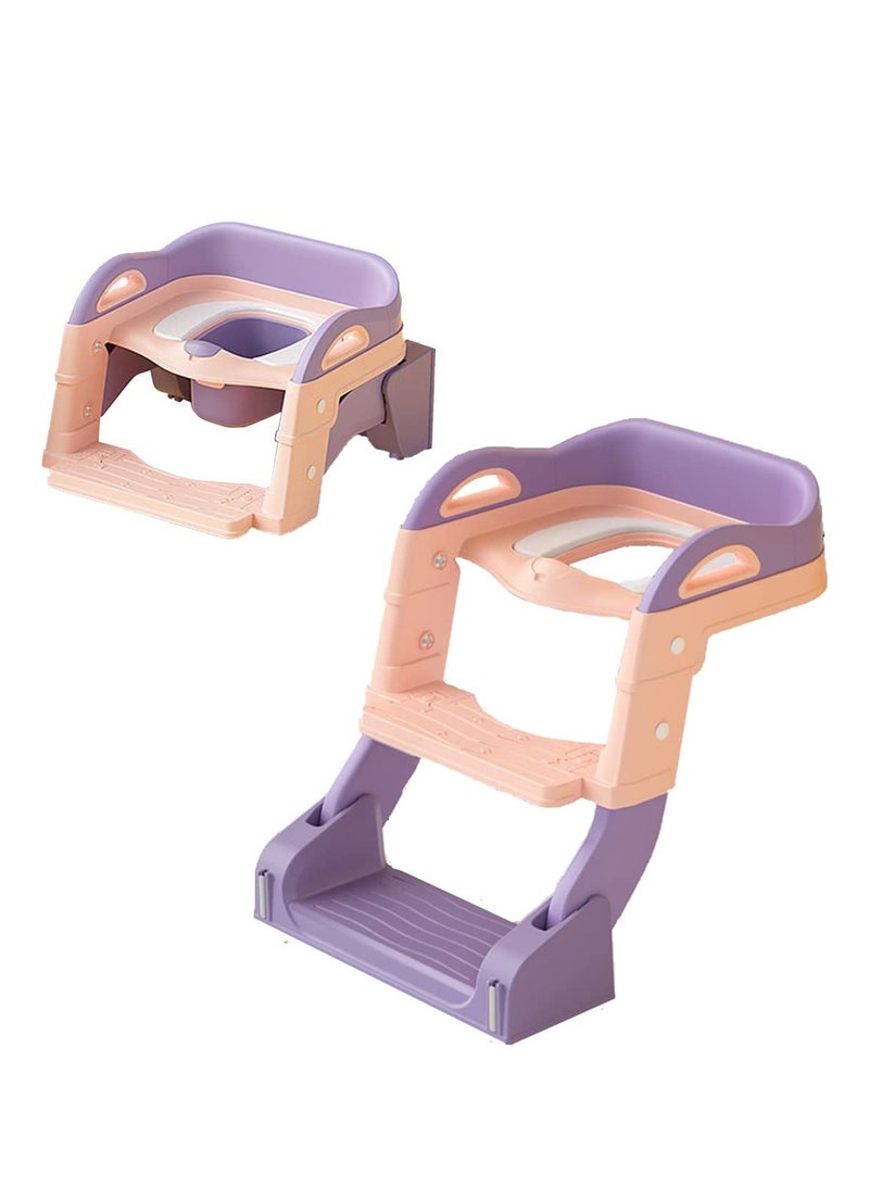 Toilet Training Seat,With Pedal Stool Ladder Foldable Toddler Toilet Seat,With Anti-Slip Pads,2 In 1 Kids Potty Training Toilet Splash Proof Plate Suitable,For Boys And Girls (purple) - Image 1