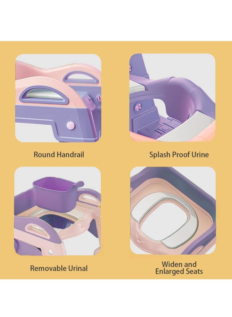 Toilet Training Seat,With Pedal Stool Ladder Foldable Toddler Toilet Seat,With Anti-Slip Pads,2 In 1 Kids Potty Training Toilet Splash Proof Plate Suitable,For Boys And Girls (purple) - Image 4