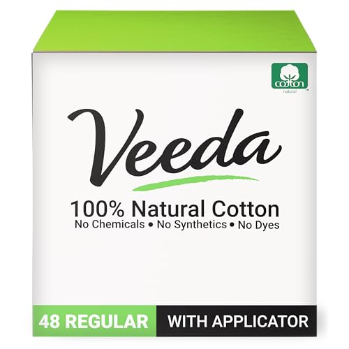 Veeda 100% Natural Cotton Tampons - Regular Absorbency with leak proof protection - Compact BPA-Free Applicator - Unscented & Free from Chlorine, Toxin - 48 Count - Image 1
