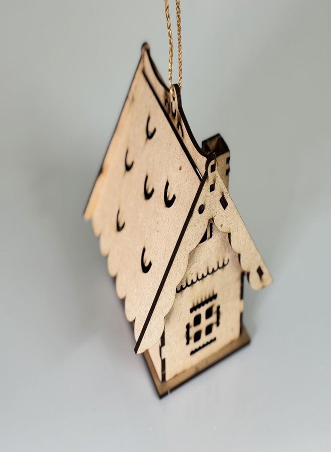 Raystar™ Wooden DIY Christmas House Tea Light Holder (2 Pcs), Decorative Candle Lantern, Natural Wood, Holiday Home Decor - Image 2