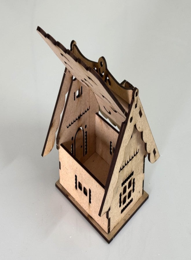 Raystar™ Wooden DIY Christmas House Tea Light Holder (2 Pcs), Decorative Candle Lantern, Natural Wood, Holiday Home Decor - Image 3