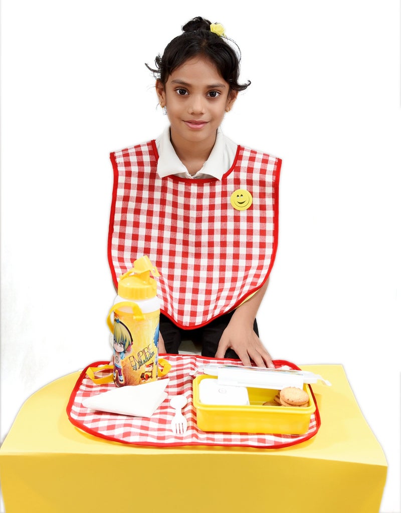 Switchon Waterproof Cotton Checks Design Multi Purpose Apron with Cloth Plate for Kids - Red and White, Proudly Made in India - Image 4