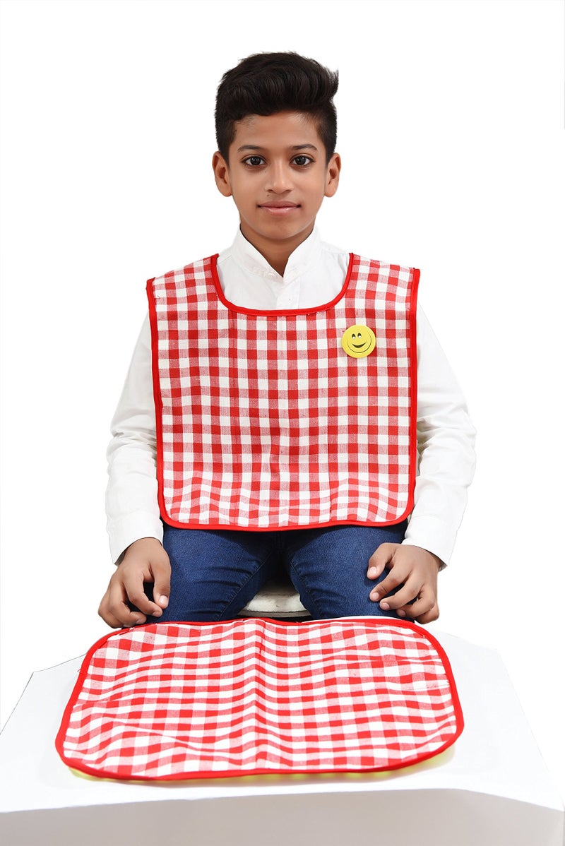 Switchon Waterproof Cotton Checks Design Multi Purpose Apron with Cloth Plate for Kids - Red and White, Proudly Made in India - Image 2
