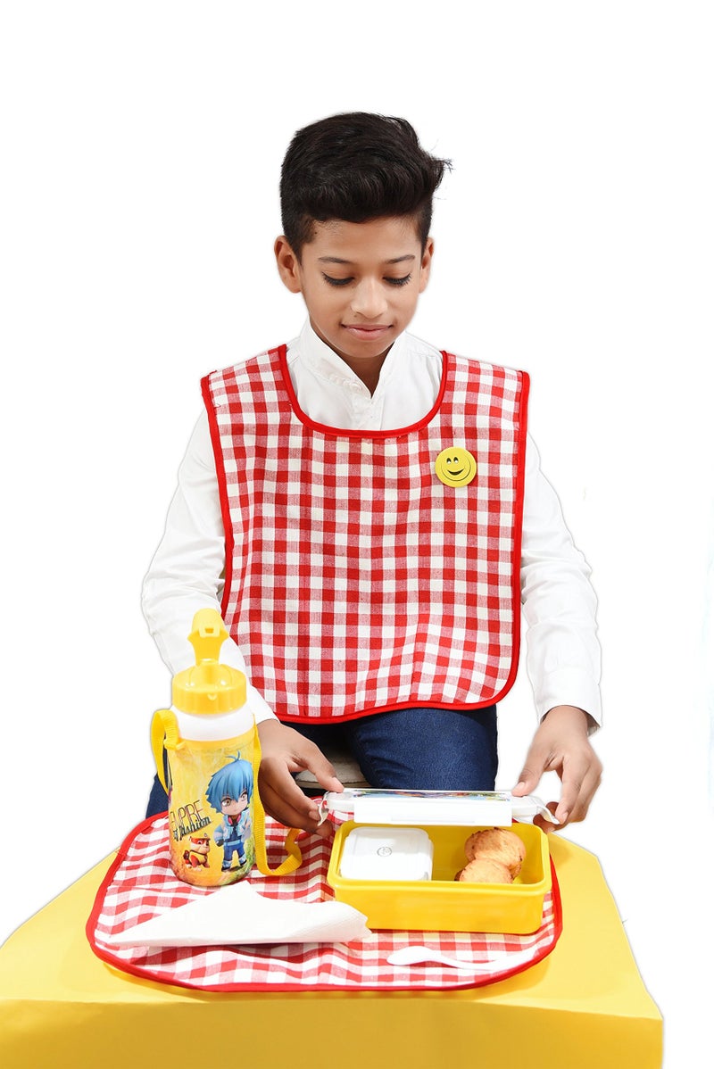 Switchon Waterproof Cotton Checks Design Multi Purpose Apron with Cloth Plate for Kids - Red and White, Proudly Made in India - Image 3