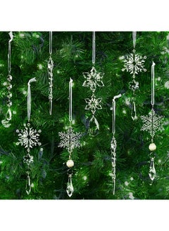 erorex 18Pcs Tree Decoration Crystal Ornaments Hanging Acrylic Snowflake Icicle Drop Crystal Ornaments For Tree Winter New Year Party Supplies  - Image 5