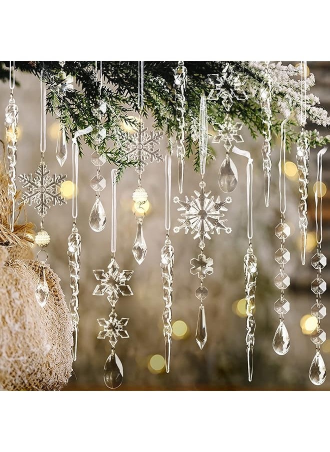 erorex 18Pcs Tree Decoration Crystal Ornaments Hanging Acrylic Snowflake Icicle Drop Crystal Ornaments For Tree Winter New Year Party Supplies  - Image 1