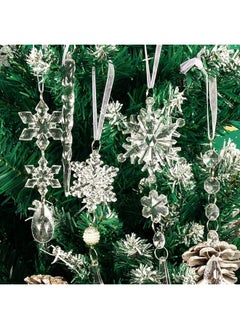 erorex 18Pcs Tree Decoration Crystal Ornaments Hanging Acrylic Snowflake Icicle Drop Crystal Ornaments For Tree Winter New Year Party Supplies  - Image 3