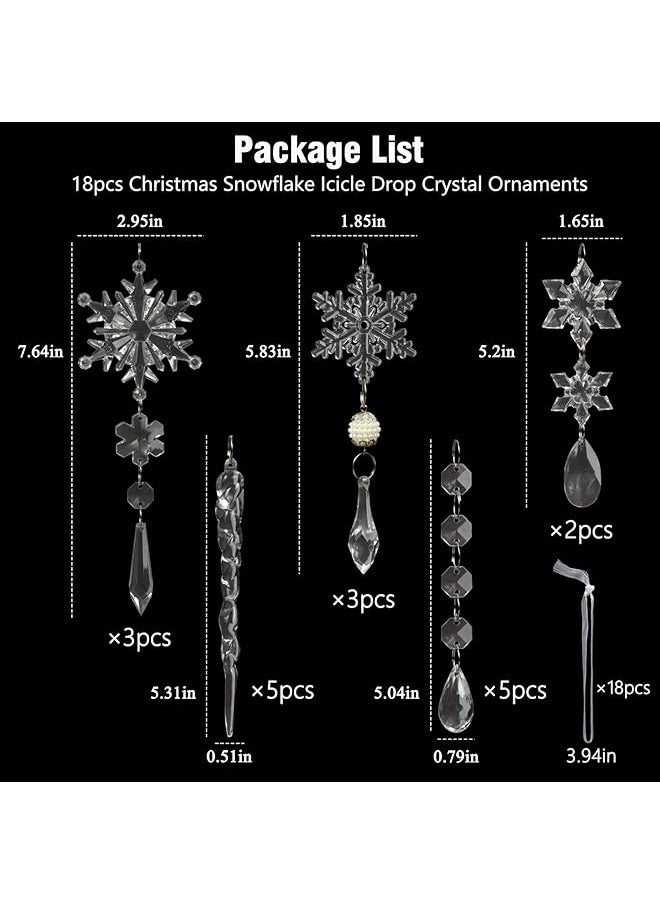 erorex 18Pcs Tree Decoration Crystal Ornaments Hanging Acrylic Snowflake Icicle Drop Crystal Ornaments For Tree Winter New Year Party Supplies  - Image 4