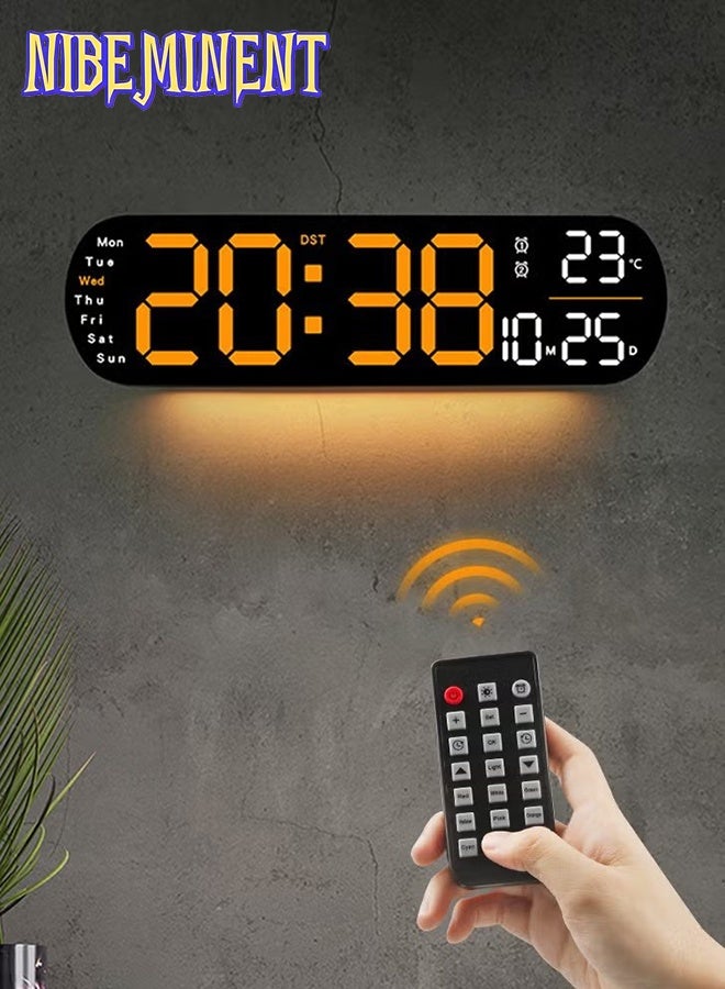 NIBEMINENT LED Digital Clock, Digital Wall Clock with Remote Control, RGB Atmosphere Lights with 8 Adjustable Night Light Colors, Dual Alarms, Temperature for Room （Orange） - Image 1