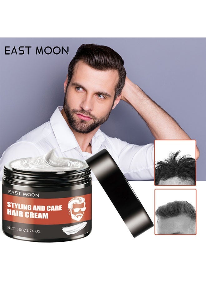 East Moon Styling And Care Hair Cream,Men's Hair Styling Wax, Strong Hold and Long-Lasting Shine, Natural Volume Cream for Medium to Long Hair, Moisturizing Hair Clay for Texture and Style (50g) - Image 1