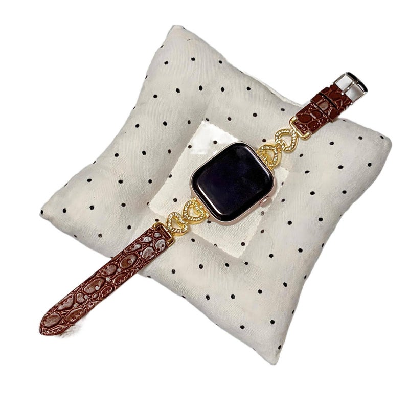 Leather Smartwatch Band for daily smartwatch wear and replacement strap in Gold Home Use Travel Use Outdoor Use Portable Use Routine Use Personal - Image 1